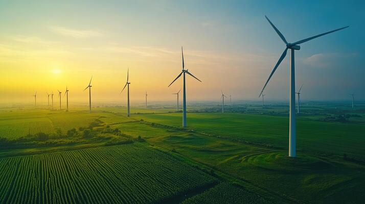 veterné turbíny vo veternom parku na rozsiahlej ploche. green energy slovakia